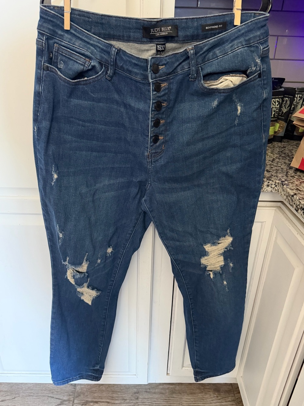 15/32 Judy Blue Women’s Distressed Boyfriend Jeans high waist - Blue